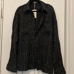 black oversized distressed flannel